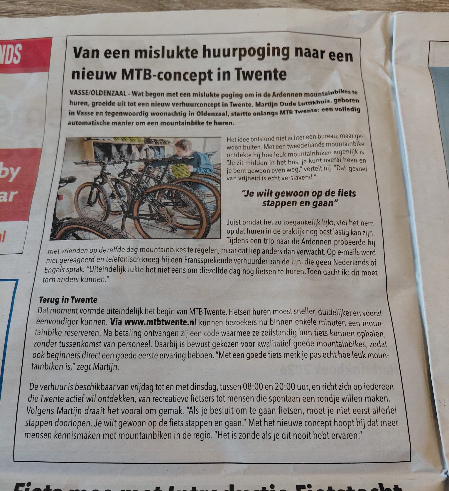 Artikel over MTB Twente in Op en Rond de Essen